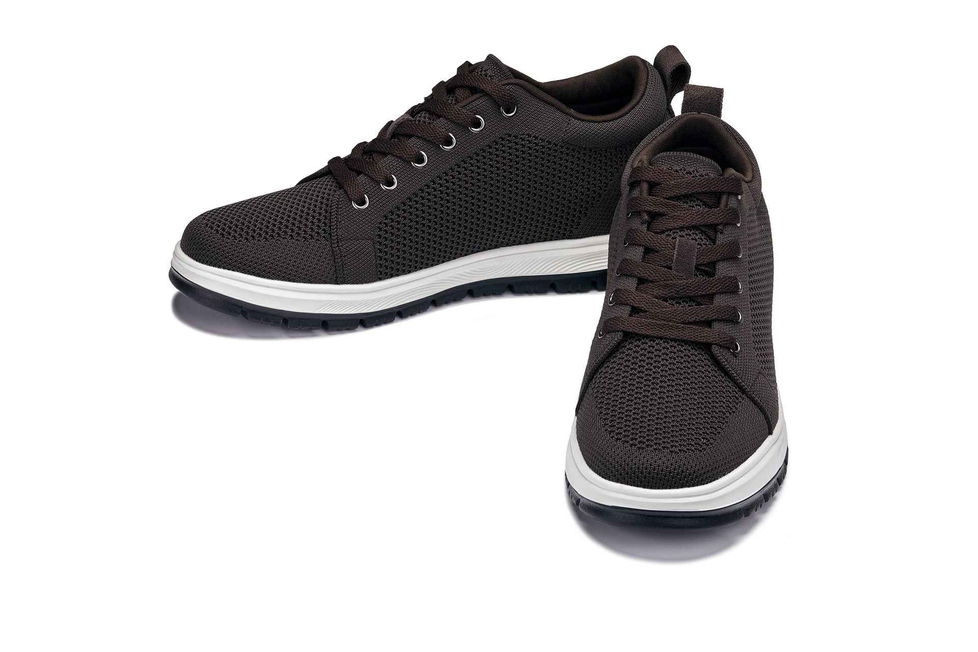CALTO - X2325 - 2.4 Inches Taller (Dark Brown/White & Black Sole) - Lace Up Casual Sneaker - Lightweight Tallmenshoes.com