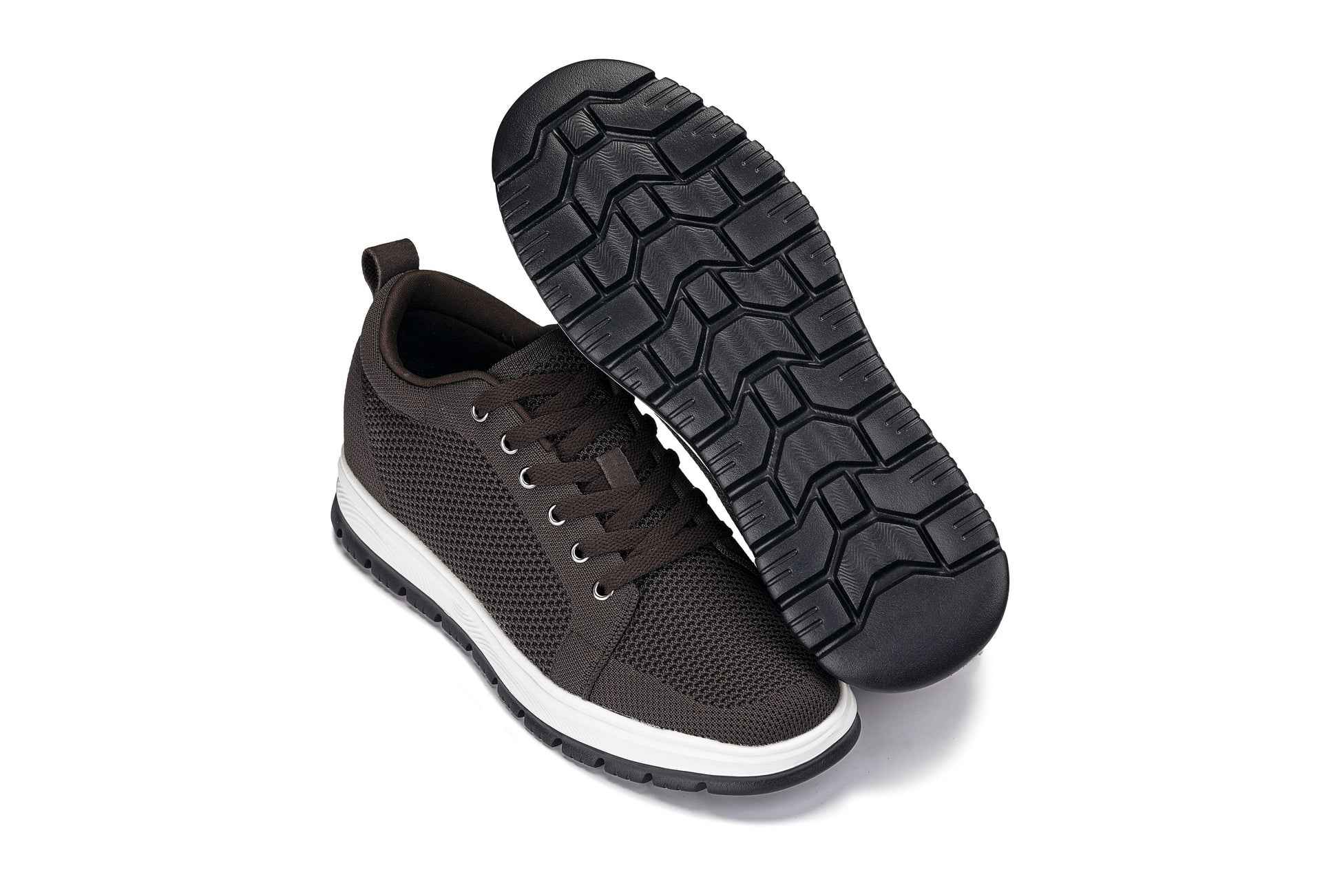 CALTO - X2325 - 2.4 Inches Taller (Dark Brown/White & Black Sole) - Lace Up Casual Sneaker - Lightweight Tallmenshoes.com