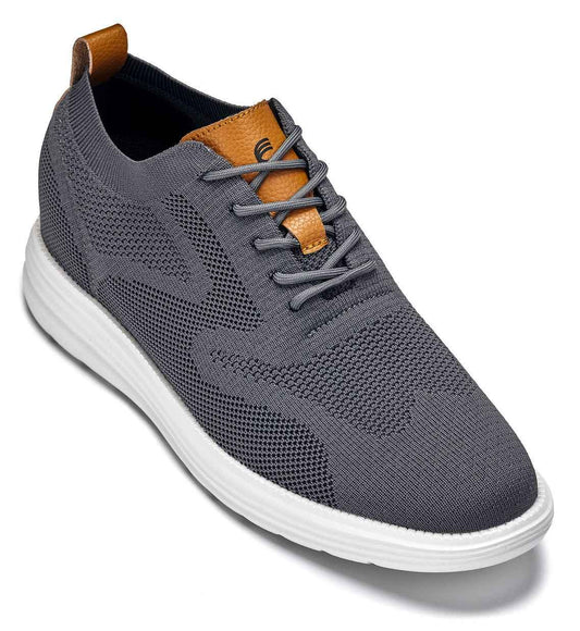 CALTO - X2636 - 2.8 Inches Taller (Iron Grey/Brown) - Lace Up Casual Walker - Lightweight Tallmenshoes.com