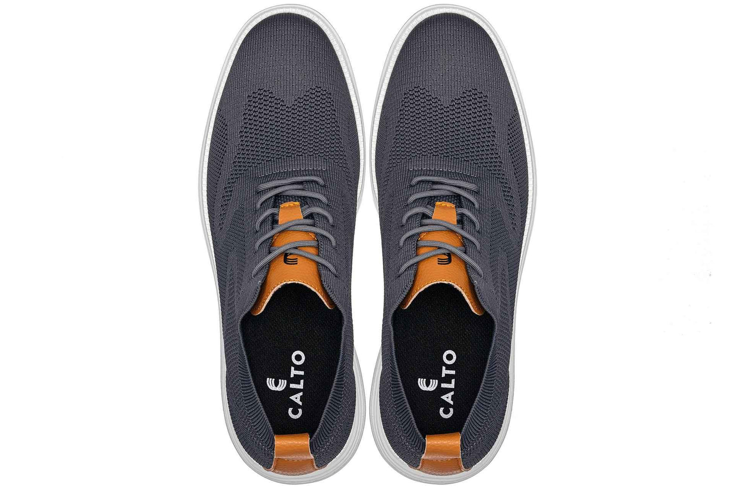 CALTO - X2636 - 2.8 Inches Taller (Iron Grey/Brown) - Lace Up Casual Walker - Lightweight Tallmenshoes.com