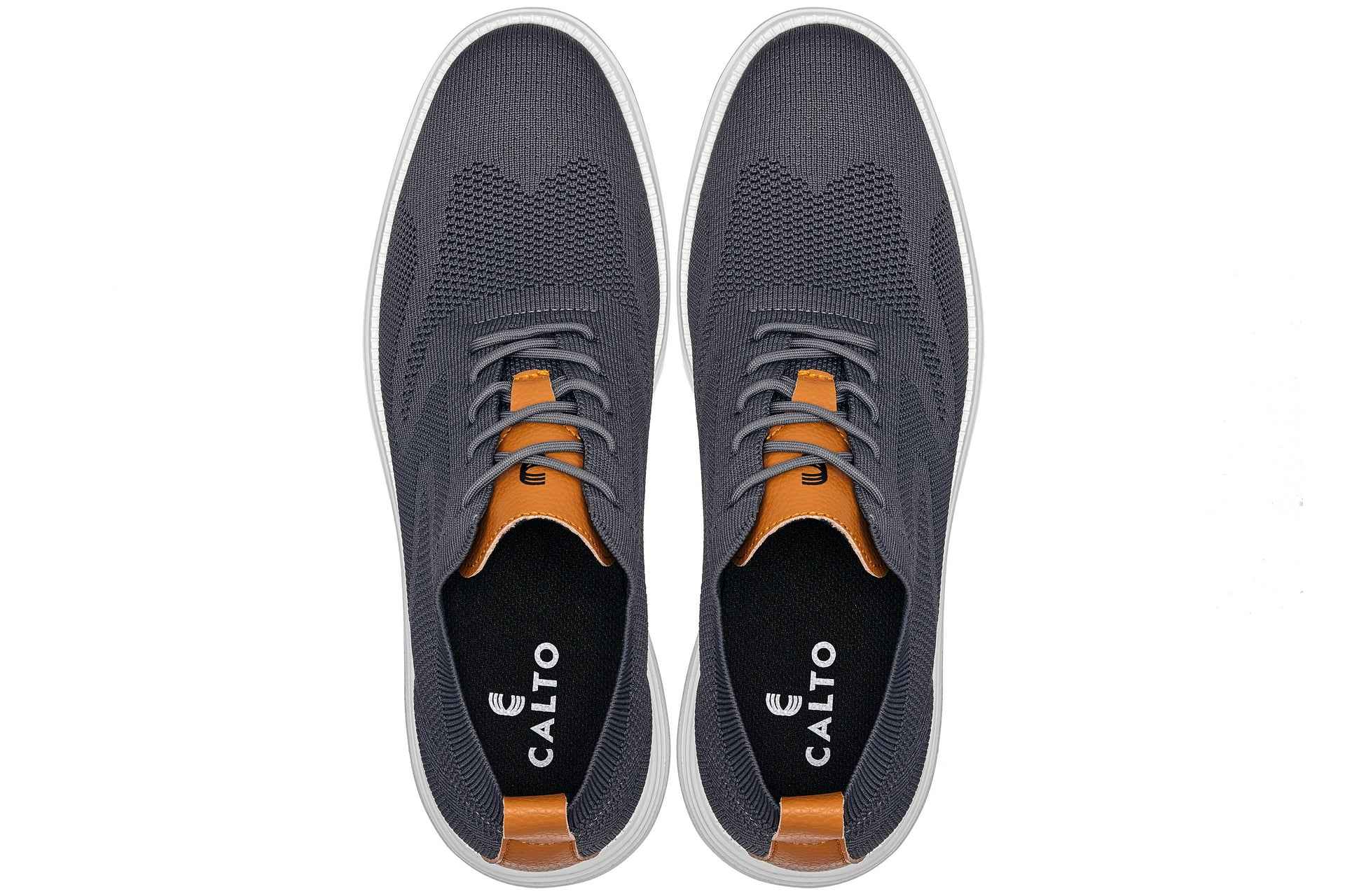 CALTO - X2636 - 2.8 Inches Taller (Iron Grey/Brown) - Lace Up Casual Walker - Lightweight Tallmenshoes.com
