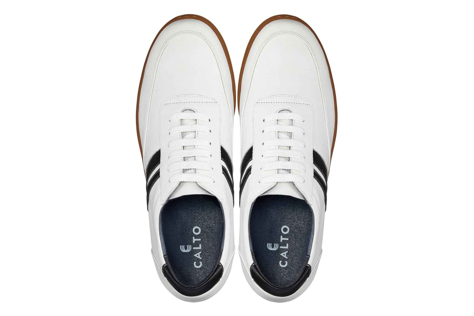 CALTO White Leather Sneakers - 2.8 inches - Y2821 Tallmenshoes.com