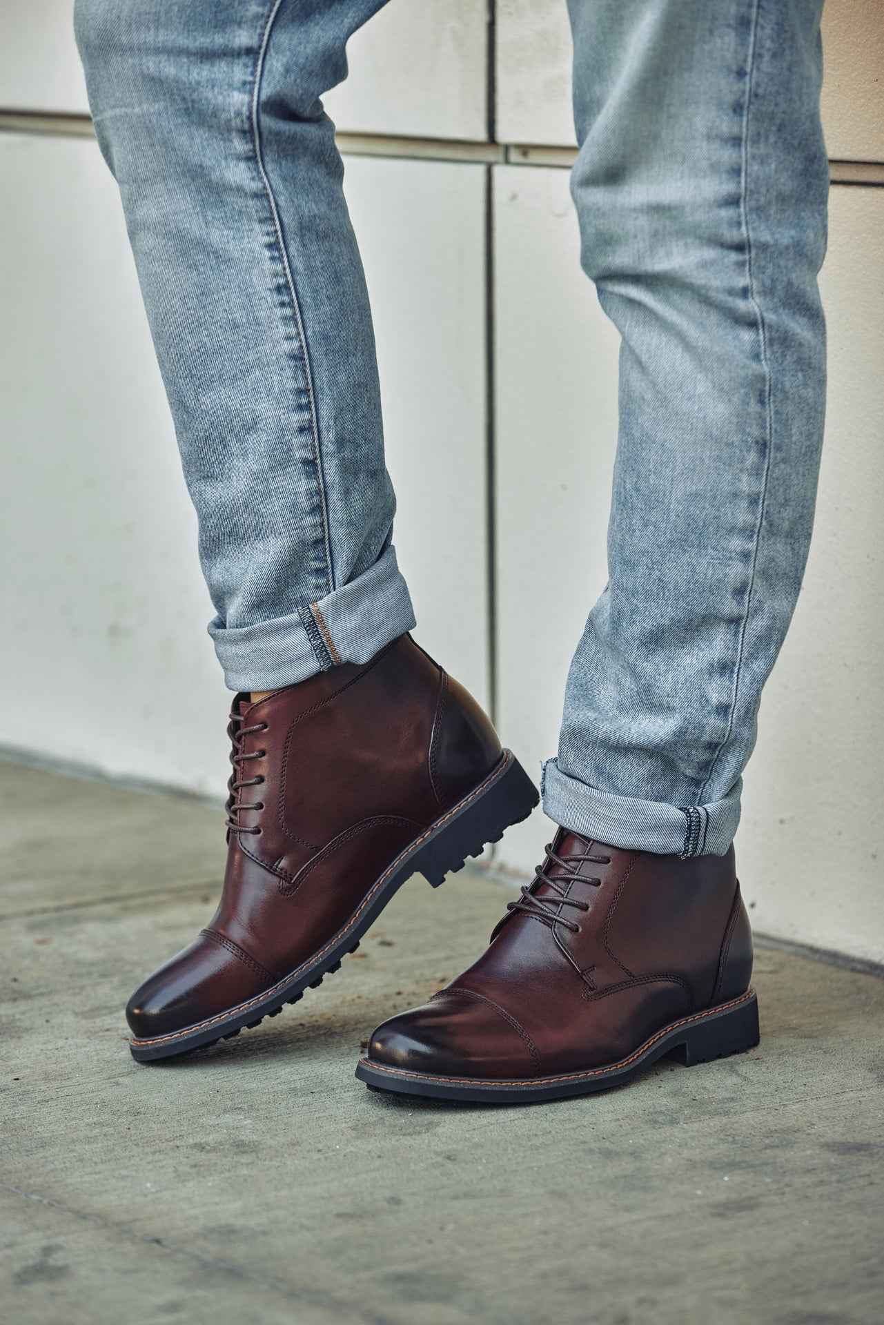 CALTO 3.2-Inch Taller Dark Brown Leather Boots Y41081 Tallmenshoes.com