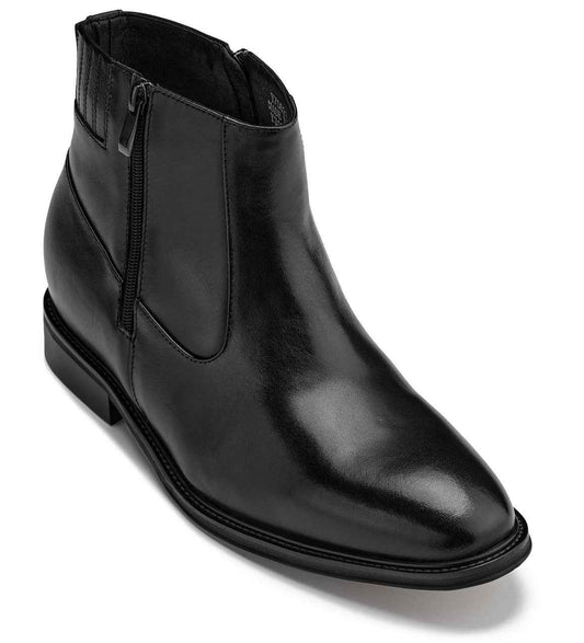 CALTO - Y70621 - 2.8 Inches Taller (Black) - Lightweight Zipper Boots Tallmenshoes.com