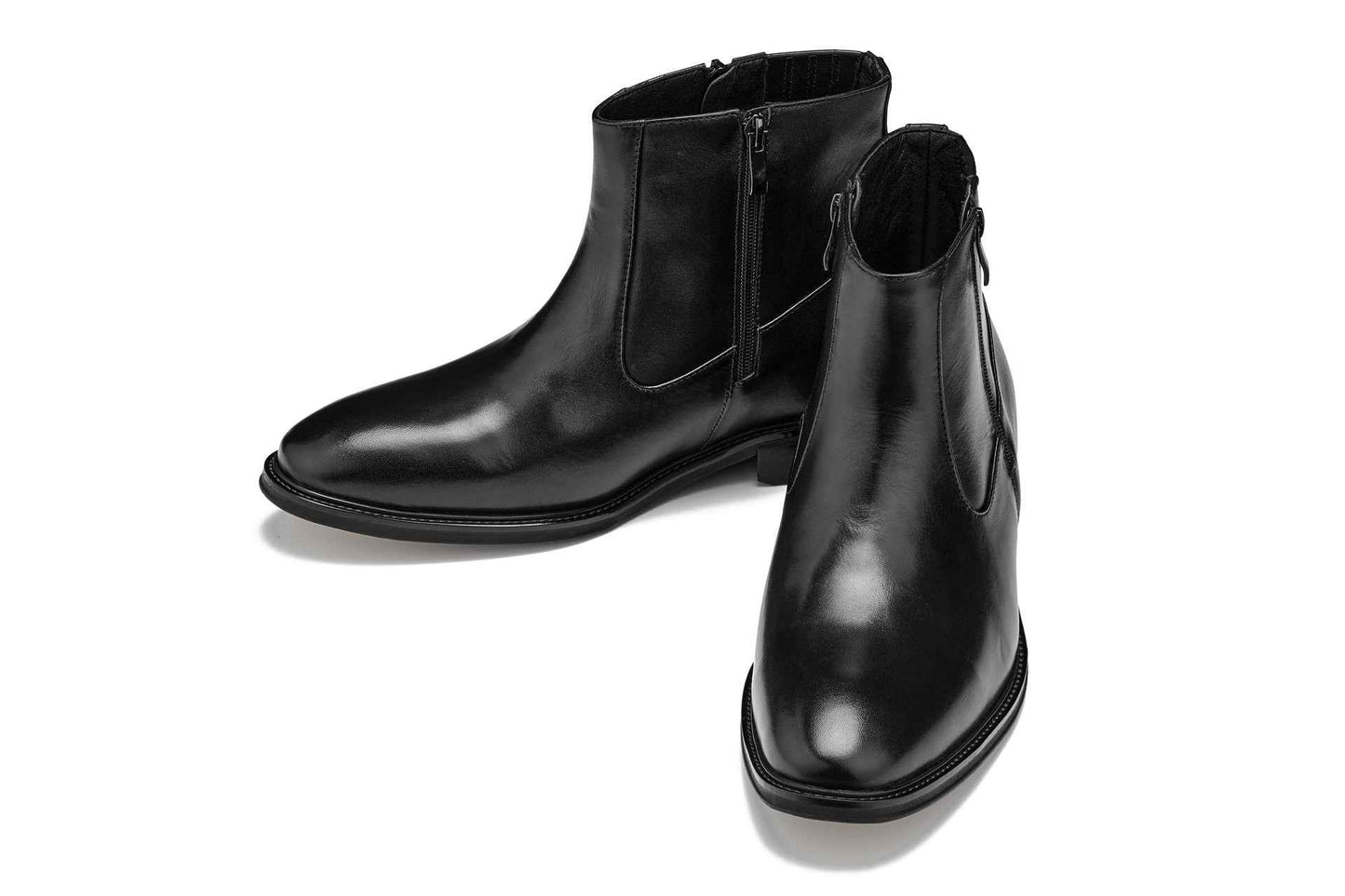 CALTO - Y70621 - 2.8 Inches Taller (Black) - Lightweight Zipper Boots Tallmenshoes.com