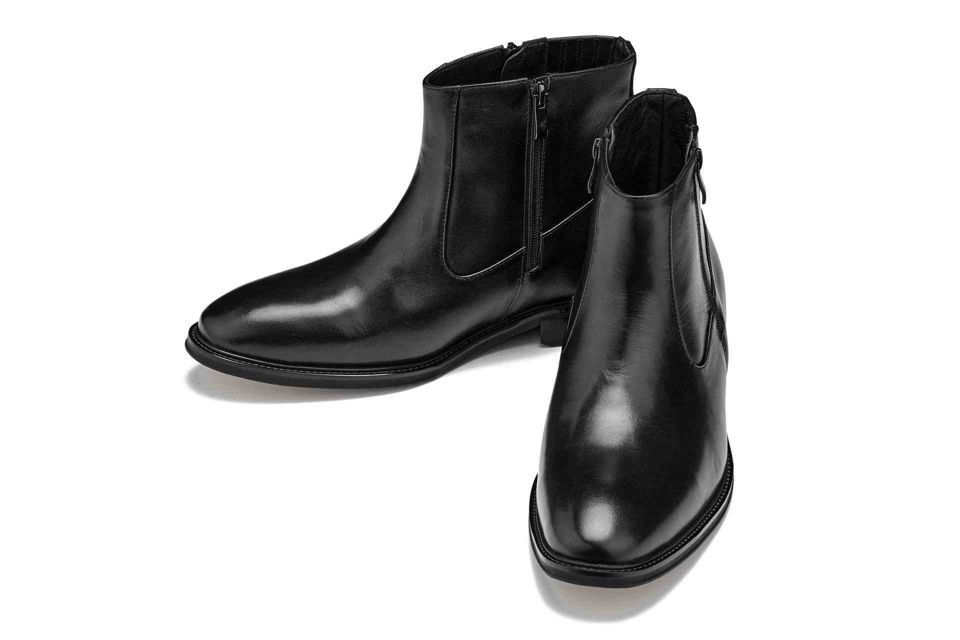 CALTO - Y70621 - 2.8 Inches Taller (Black) - Lightweight Zipper Boots Tallmenshoes.com