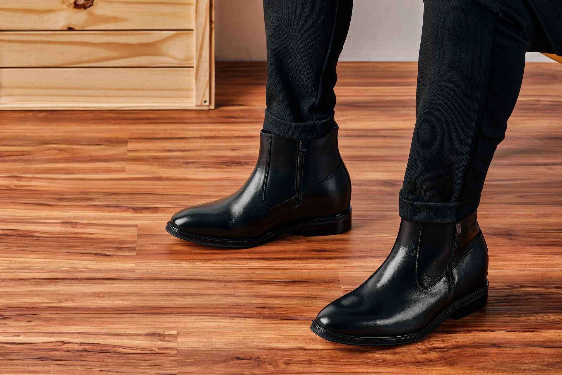 CALTO - Y70621 - 2.8 Inches Taller (Black) - Lightweight Zipper Boots Tallmenshoes.com