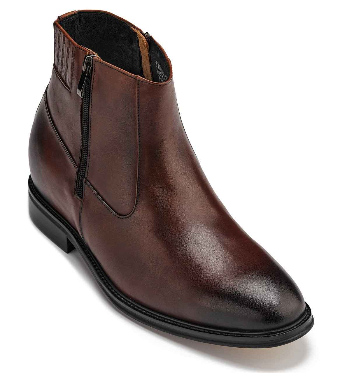 CALTO - Y70622 - 2.8 Inches Taller (Coffee Brown) - Lightweight Zipper Boots Tallmenshoes.com