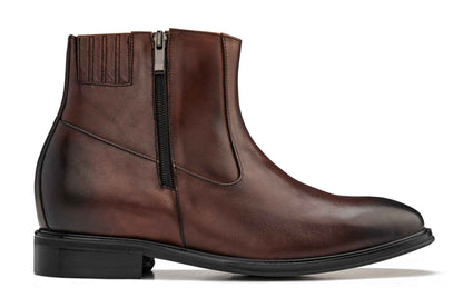 CALTO - Y70622 - 2.8 Inches Taller (Coffee Brown) - Lightweight Zipper Boots Tallmenshoes.com