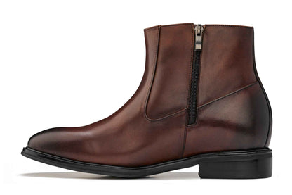 CALTO - Y70622 - 2.8 Inches Taller (Coffee Brown) - Lightweight Zipper Boots Tallmenshoes.com