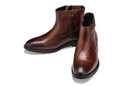 CALTO - Y70622 - 2.8 Inches Taller (Coffee Brown) - Lightweight Zipper Boots Tallmenshoes.com