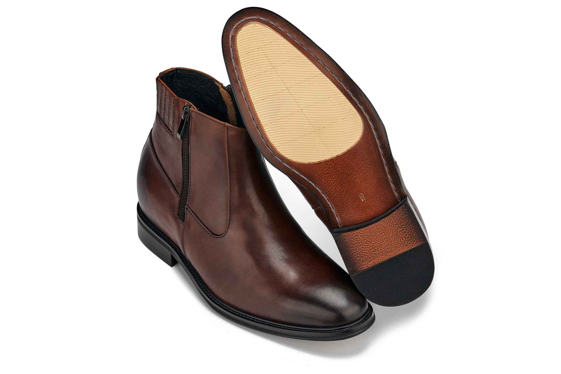 CALTO - Y70622 - 2.8 Inches Taller (Coffee Brown) - Lightweight Zipper Boots Tallmenshoes.com
