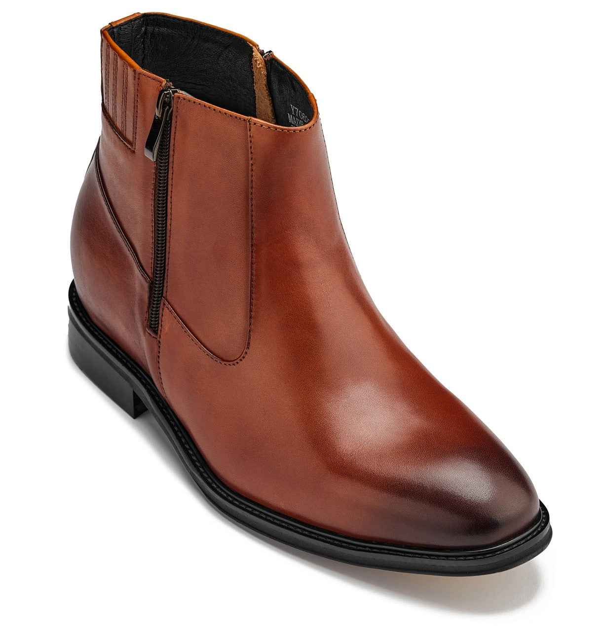 CALTO - Y70623 - 2.8 Inches Taller (Rust Brown) - Lightweight Zipper Boots Tallmenshoes.com