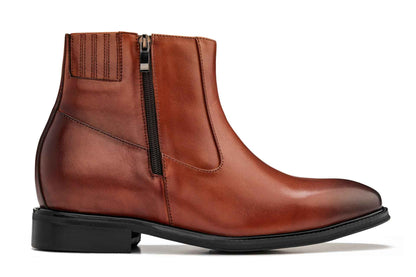 CALTO - Y70623 - 2.8 Inches Taller (Rust Brown) - Lightweight Zipper Boots Tallmenshoes.com
