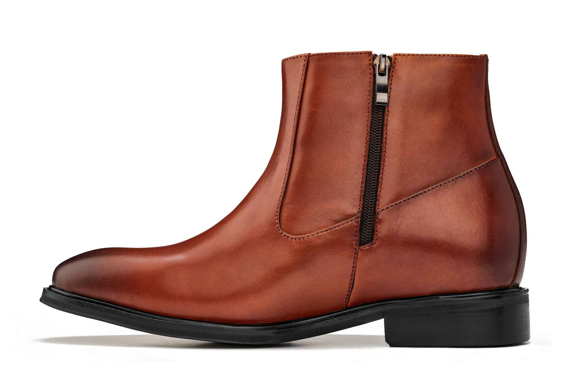 CALTO - Y70623 - 2.8 Inches Taller (Rust Brown) - Lightweight Zipper Boots Tallmenshoes.com