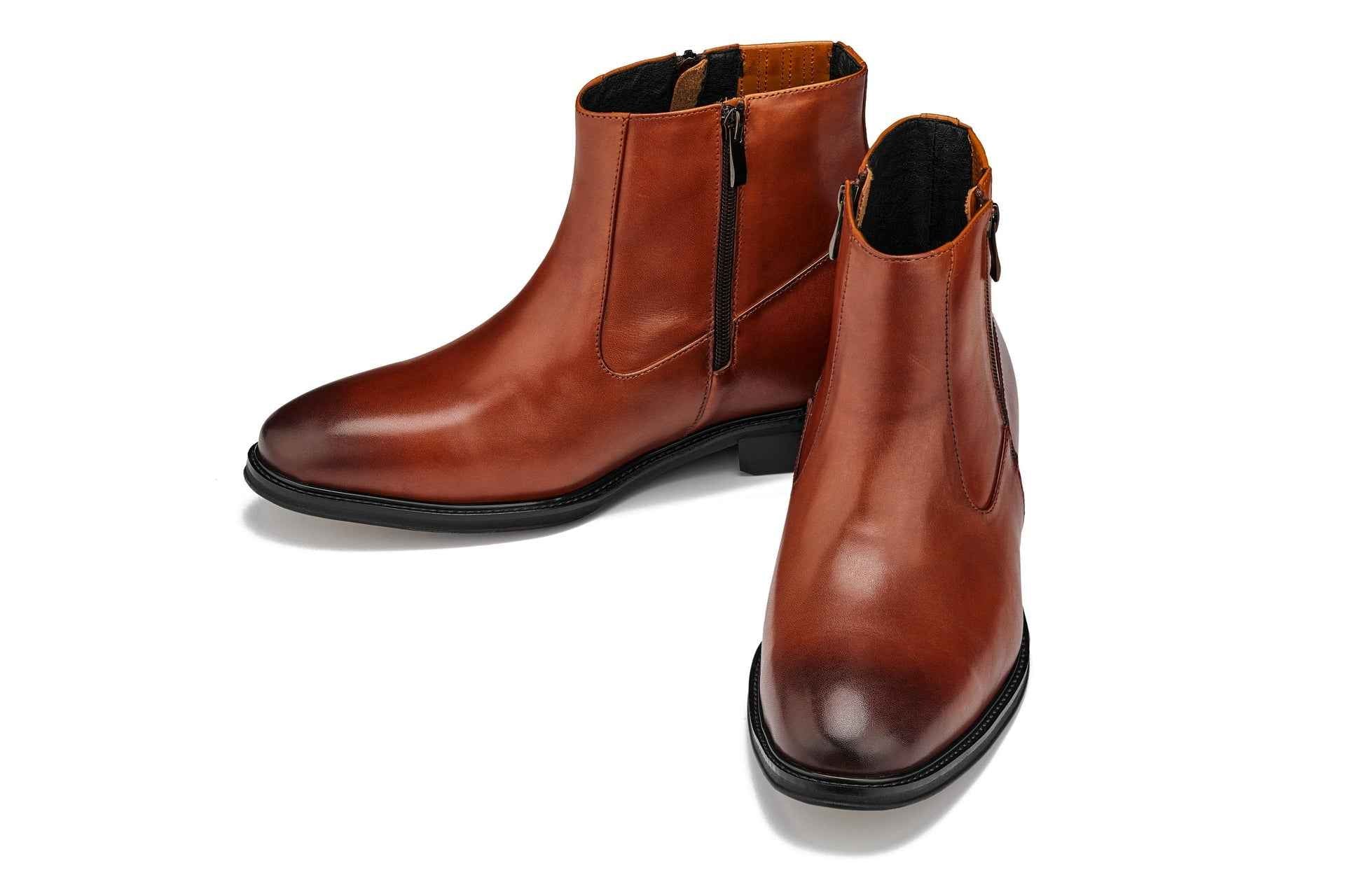 CALTO - Y70623 - 2.8 Inches Taller (Rust Brown) - Lightweight Zipper Boots Tallmenshoes.com