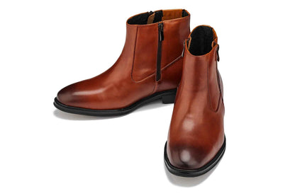 CALTO - Y70623 - 2.8 Inches Taller (Rust Brown) - Lightweight Zipper Boots Tallmenshoes.com