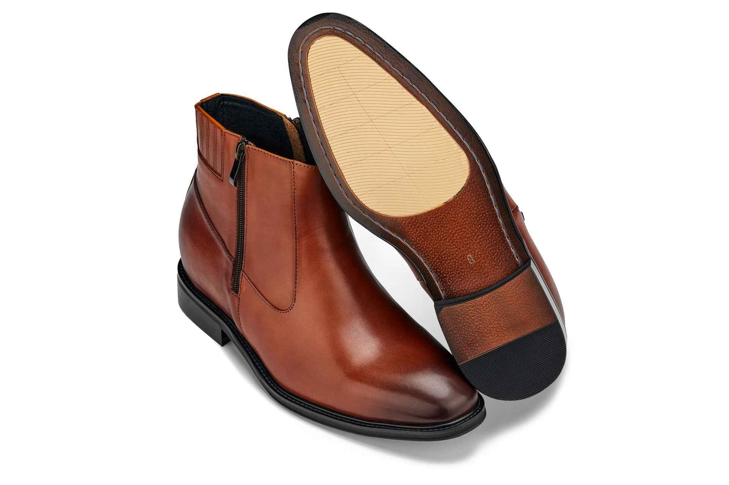 CALTO - Y70623 - 2.8 Inches Taller (Rust Brown) - Lightweight Zipper Boots Tallmenshoes.com