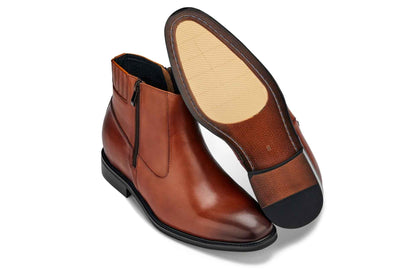 CALTO - Y70623 - 2.8 Inches Taller (Rust Brown) - Lightweight Zipper Boots Tallmenshoes.com