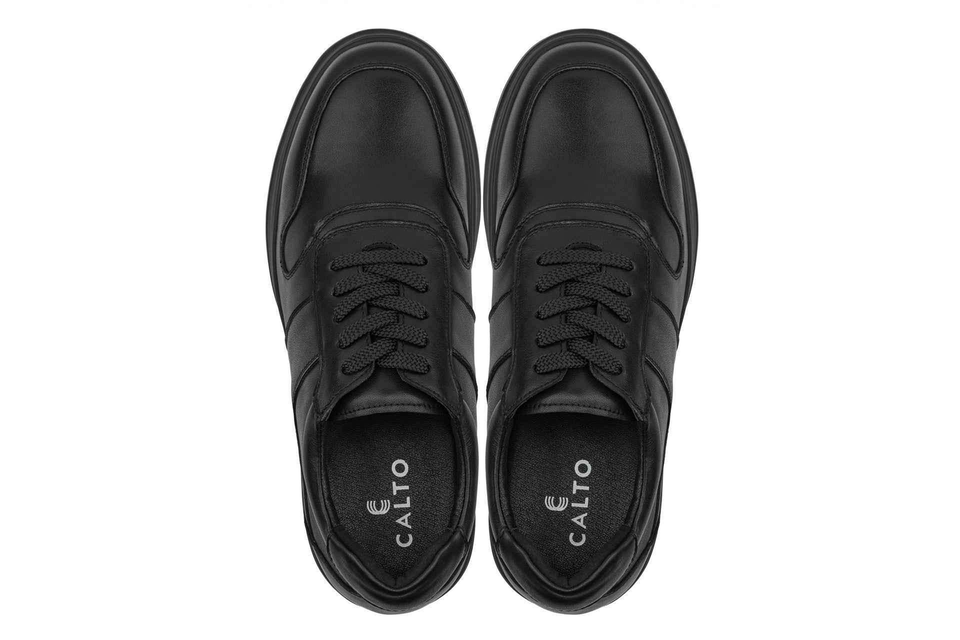 CALTO - Y7080 - 2.8 Inches Taller (Black) - Lightweight Nappa Leather Sneakers Tallmenshoes.com