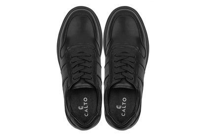 CALTO - Y7080 - 2.8 Inches Taller (Black) - Lightweight Nappa Leather Sneakers Tallmenshoes.com