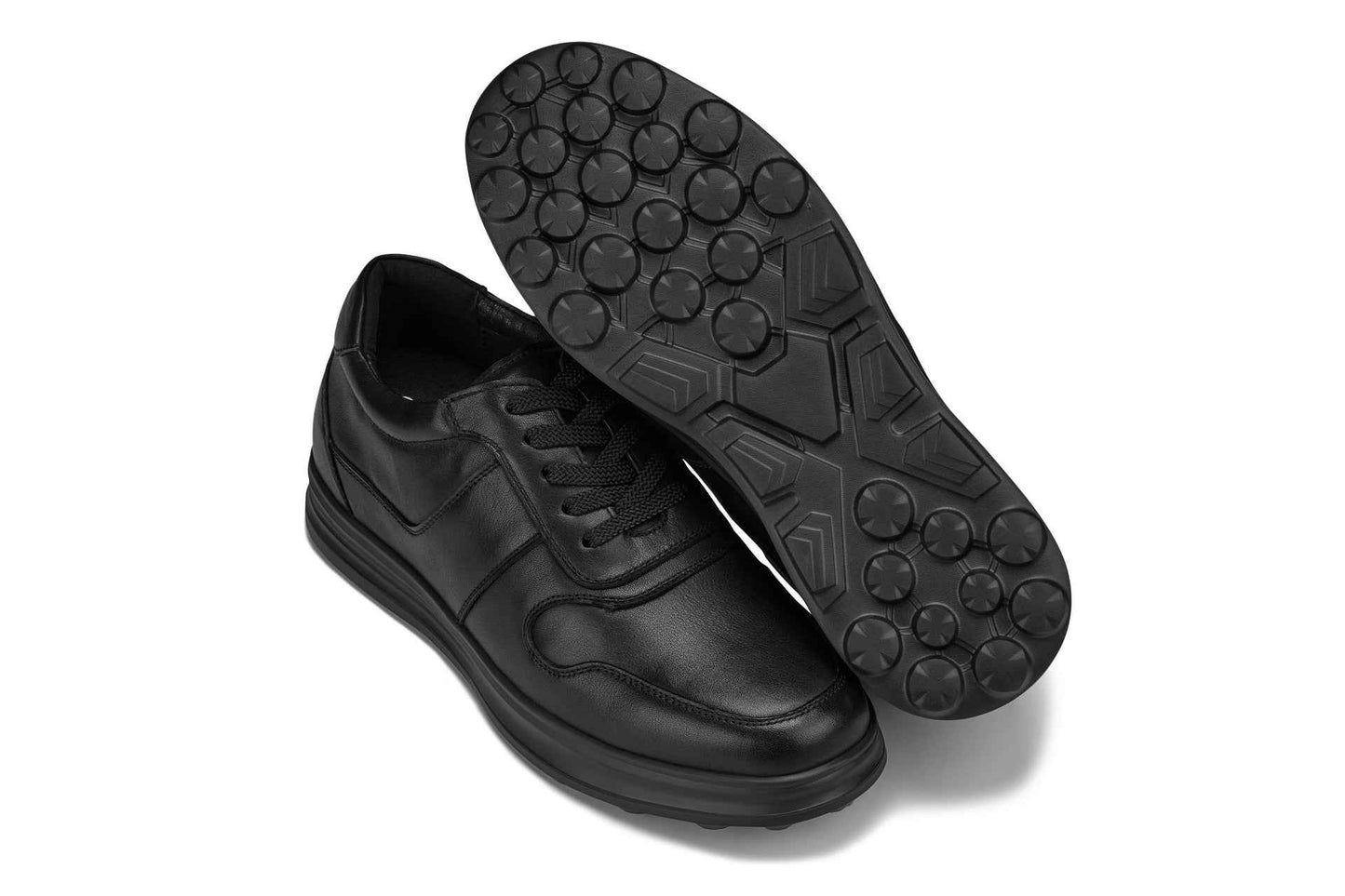 CALTO - Y7080 - 2.8 Inches Taller (Black) - Lightweight Nappa Leather Sneakers Tallmenshoes.com
