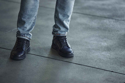 CALTO - Y7111 - 2.6 Inches Taller (Black) - Elevated Pebble Grain Leather Sneakers Tallmenshoes.com