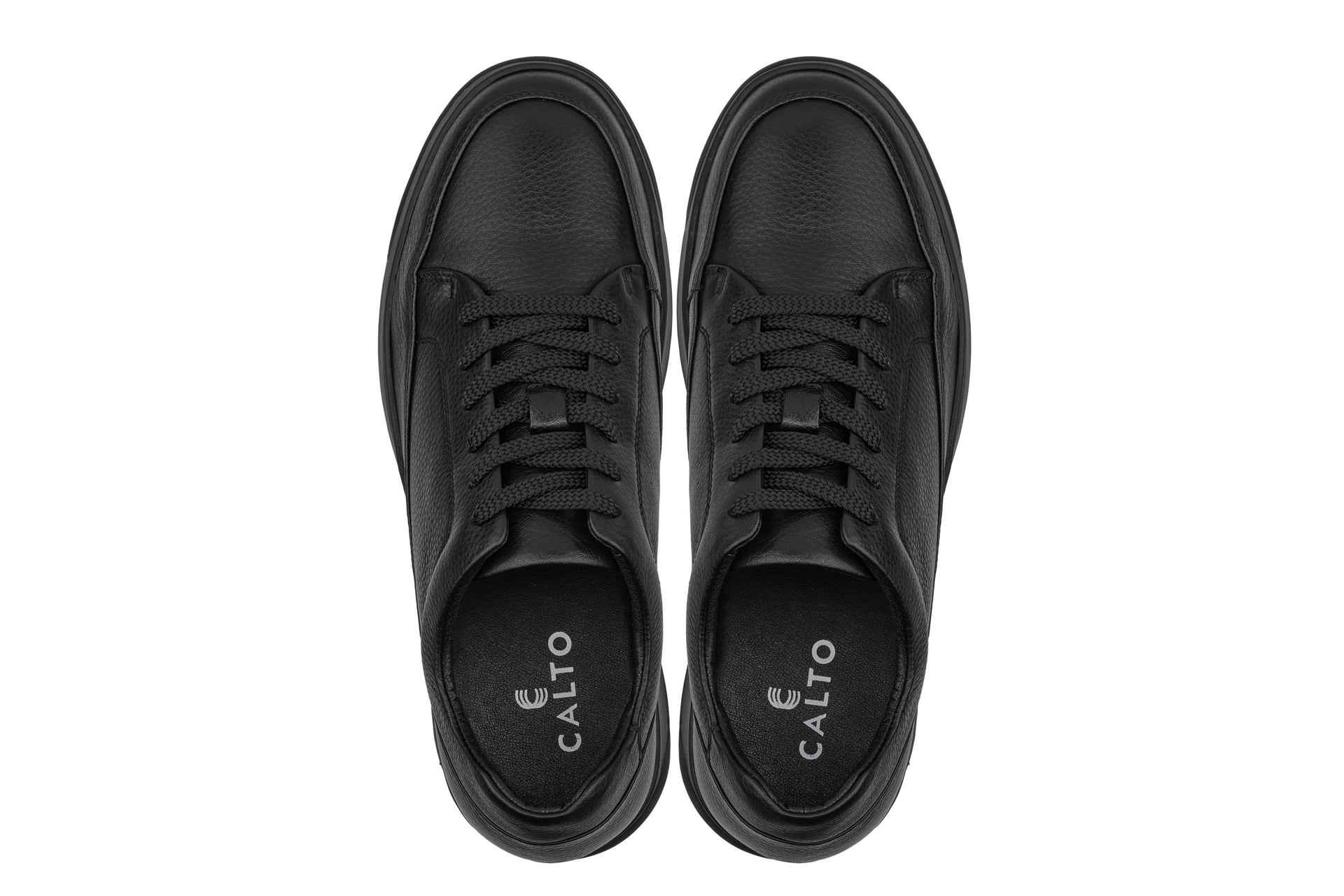 CALTO - Y7111 - 2.6 Inches Taller (Black) - Elevated Pebble Grain Leather Sneakers Tallmenshoes.com