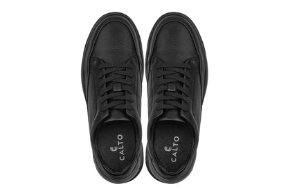 CALTO - Y7111 - 2.6 Inches Taller (Black) - Elevated Pebble Grain Leather Sneakers Tallmenshoes.com
