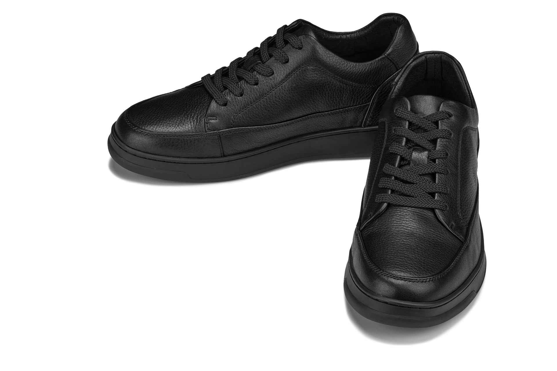 CALTO - Y7111 - 2.6 Inches Taller (Black) - Elevated Pebble Grain Leather Sneakers Tallmenshoes.com