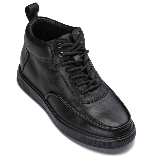 CALTO - Y7112 - 2.8 Inches Taller (Black) - Nappa Leather Moc-Toe Sneak-Boots Tallmenshoes.com