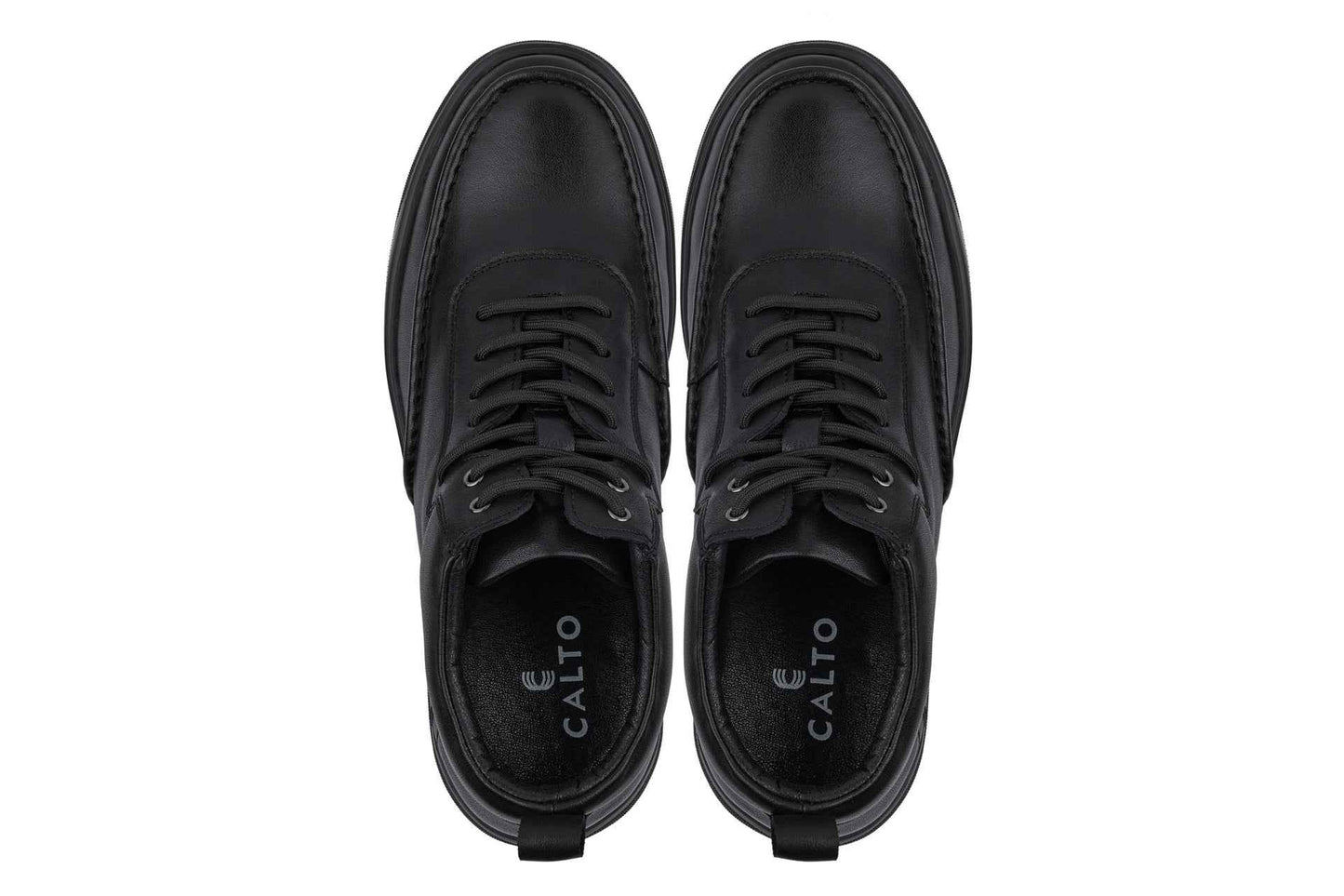 CALTO - Y7112 - 2.8 Inches Taller (Black) - Nappa Leather Moc-Toe Sneak-Boots Tallmenshoes.com