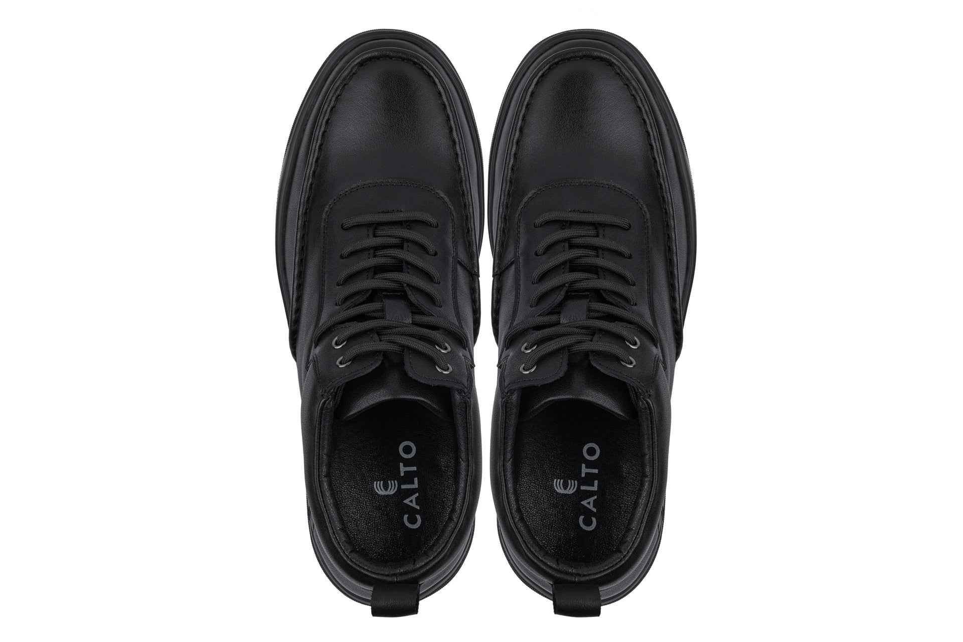CALTO - Y7112 - 2.8 Inches Taller (Black) - Nappa Leather Moc-Toe Sneak-Boots Tallmenshoes.com