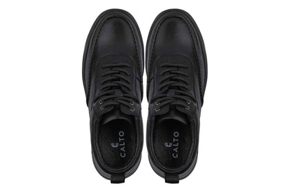 CALTO - Y7112 - 2.8 Inches Taller (Black) - Nappa Leather Moc-Toe Sneak-Boots Tallmenshoes.com