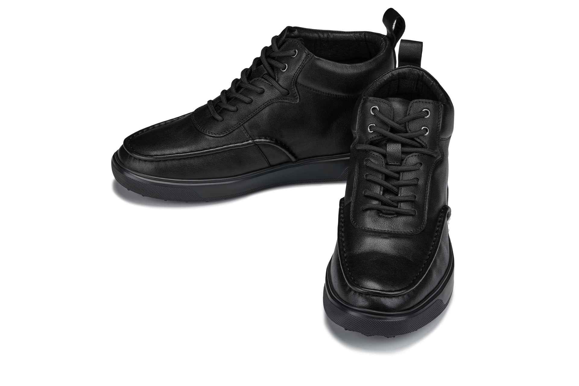 CALTO - Y7112 - 2.8 Inches Taller (Black) - Nappa Leather Moc-Toe Sneak-Boots Tallmenshoes.com