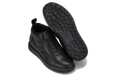 CALTO - Y7112 - 2.8 Inches Taller (Black) - Nappa Leather Moc-Toe Sneak-Boots Tallmenshoes.com