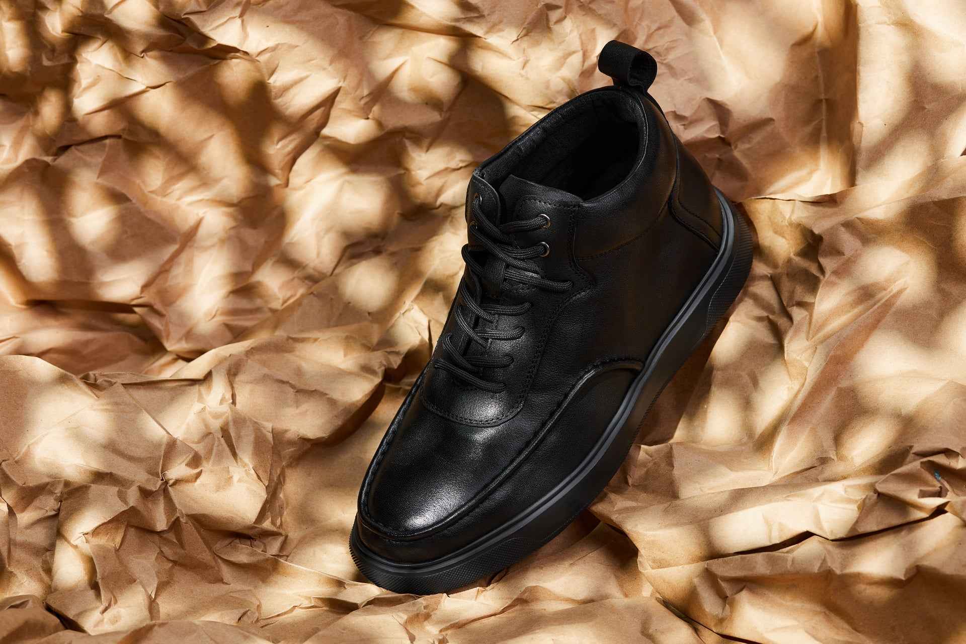 CALTO - Y7112 - 2.8 Inches Taller (Black) - Nappa Leather Moc-Toe Sneak-Boots Tallmenshoes.com
