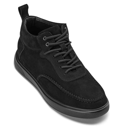 CALTO - Y7113 - 2.8 Inches Taller (Black) - Nubuck Suede Moc-Toe Sneak-Boots Tallmenshoes.com