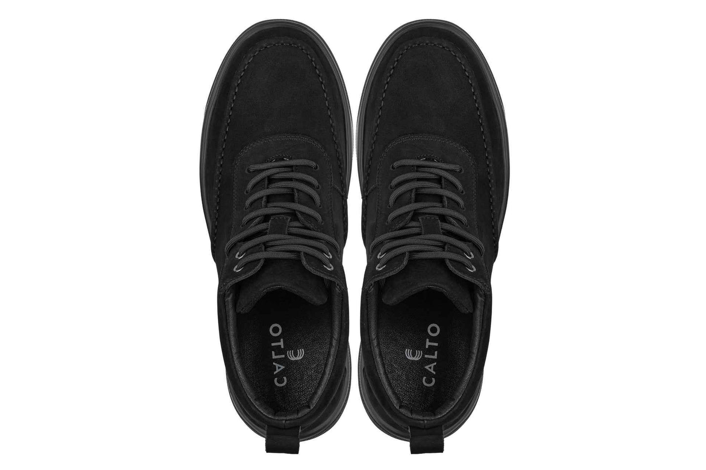 CALTO - Y7113 - 2.8 Inches Taller (Black) - Nubuck Suede Moc-Toe Sneak-Boots Tallmenshoes.com
