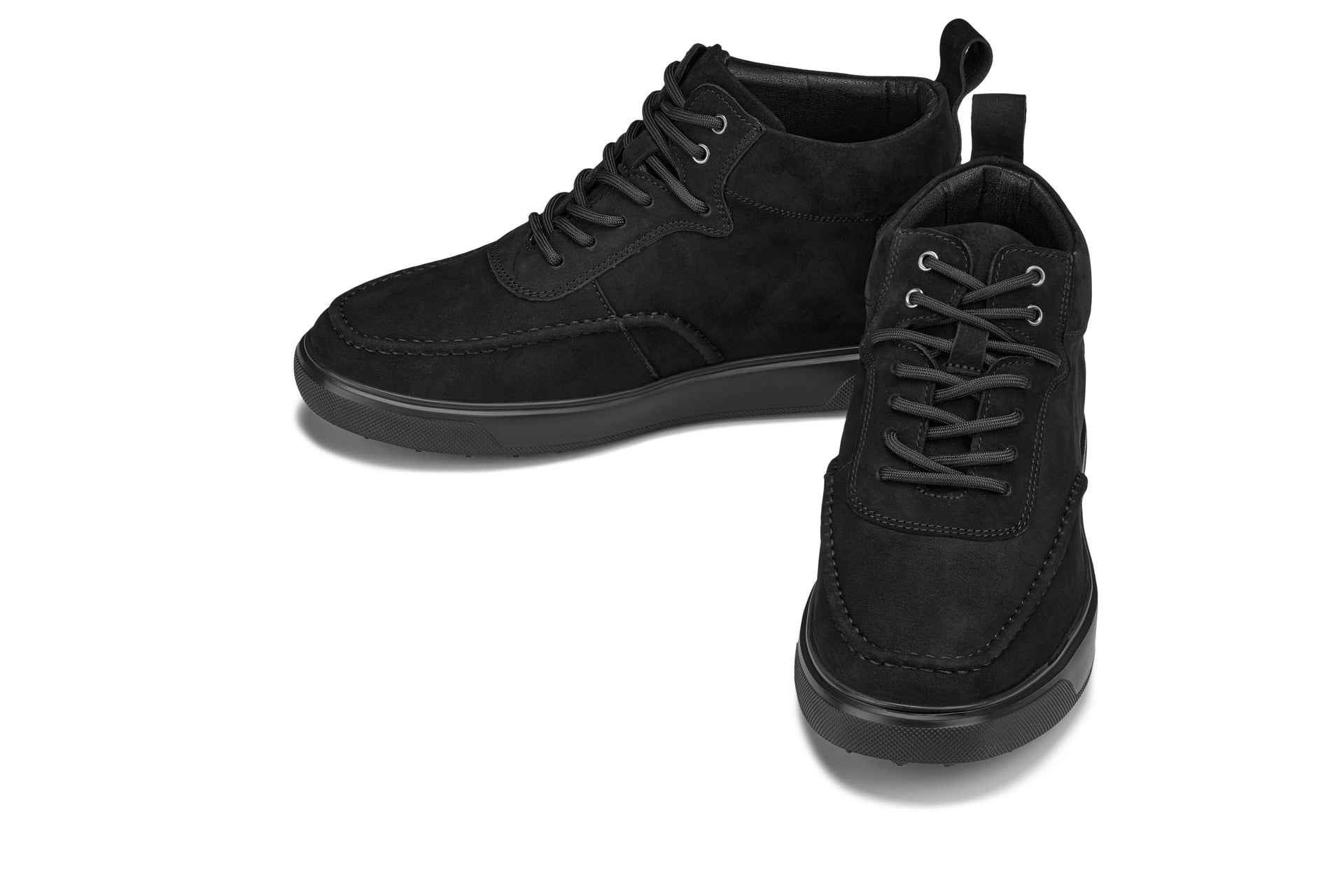 CALTO - Y7113 - 2.8 Inches Taller (Black) - Nubuck Suede Moc-Toe Sneak-Boots Tallmenshoes.com