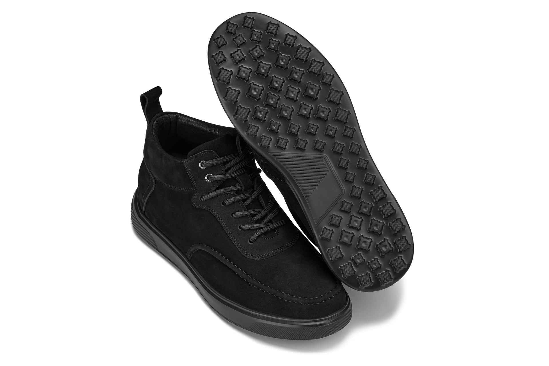 CALTO - Y7113 - 2.8 Inches Taller (Black) - Nubuck Suede Moc-Toe Sneak-Boots Tallmenshoes.com