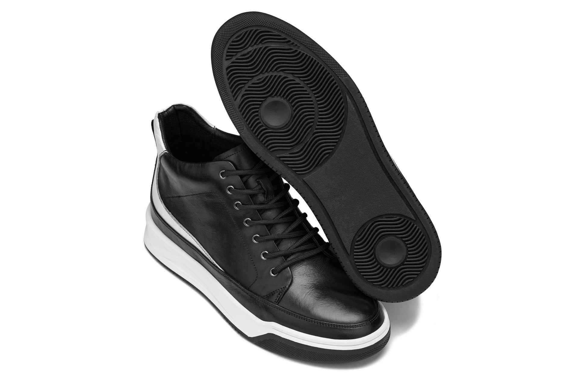 CALTO - Y7150 - 2.6 Inches Taller (Black) - Leather Ankle Top Sneak-Boot Tallmenshoes.com