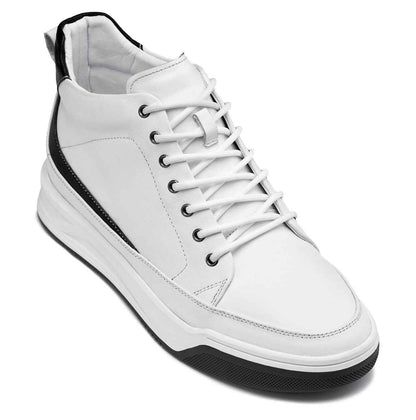 CALTO - Y7151 - 2.6 Inches Taller (Off-White) - Leather Ankle Top Sneak-Boot Tallmenshoes.com