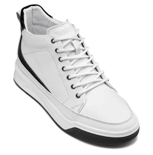CALTO - Y7151 - 2.6 Inches Taller (Off-White) - Leather Ankle Top Sneak-Boot Tallmenshoes.com