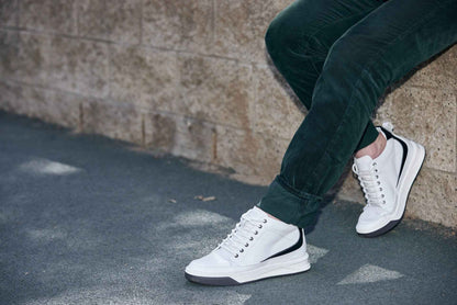 CALTO - Y7151 - 2.6 Inches Taller (Off-White) - Leather Ankle Top Sneak-Boot Tallmenshoes.com