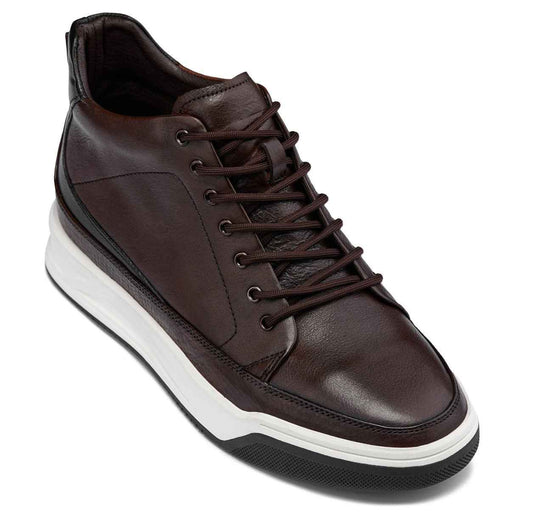CALTO - Y7152 - 2.6 Inches Taller (Coffee Brown) - Leather Ankle Top Sneak-Boot Tallmenshoes.com