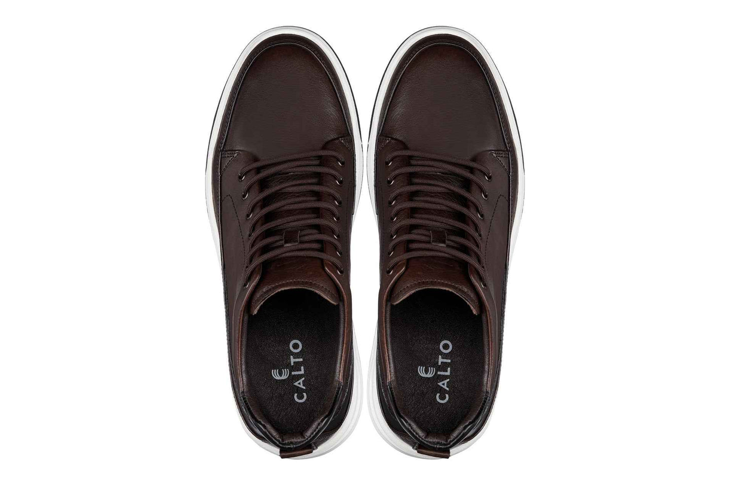 CALTO - Y7152 - 2.6 Inches Taller (Coffee Brown) - Leather Ankle Top Sneak-Boot Tallmenshoes.com