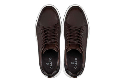 CALTO - Y7152 - 2.6 Inches Taller (Coffee Brown) - Leather Ankle Top Sneak-Boot Tallmenshoes.com