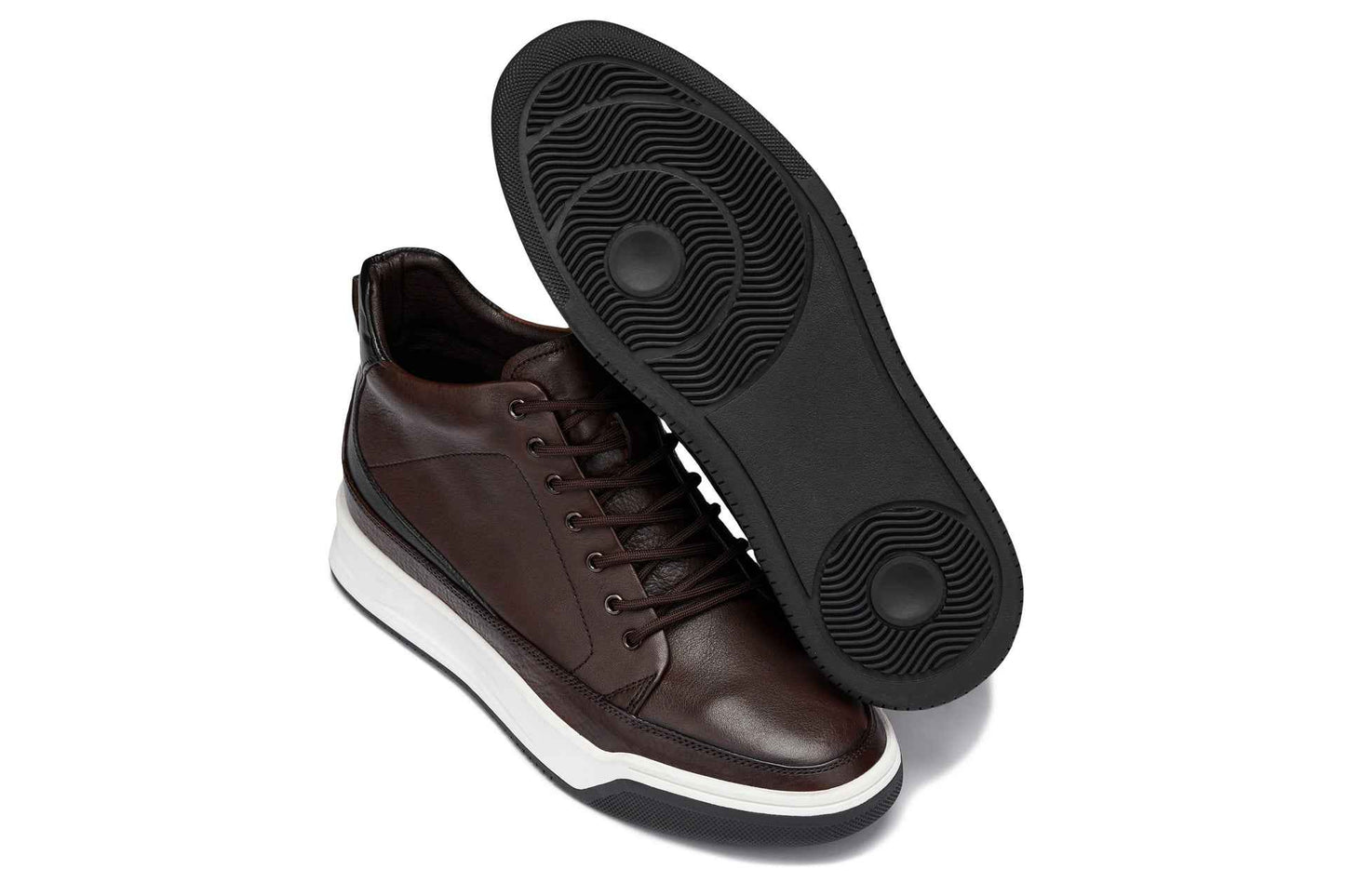 CALTO - Y7152 - 2.6 Inches Taller (Coffee Brown) - Leather Ankle Top Sneak-Boot Tallmenshoes.com