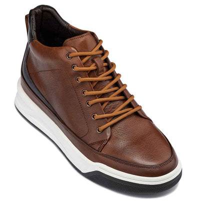 CALTO - Y7153 - 2.6 Inches Taller (Brown) - Leather Ankle Top Sneak-Boot Tallmenshoes.com